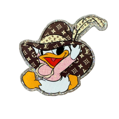 5 Pieces LV Designer Inspired Daisy Duck with Large Hat and Feather Flatback One Sided Planar Acrylic for Keychains, Badge Reels, Earrings and More!