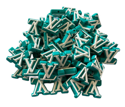 LV Tiffany Blue with White Letters Designer Inspired Silicone Focal Bead for Beadable Pens, Stylus, Pencils, Keychains and More