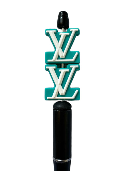 LV Tiffany Blue with White Letters Designer Inspired Silicone Focal Bead for Beadable Pens, Stylus, Pencils, Keychains and More