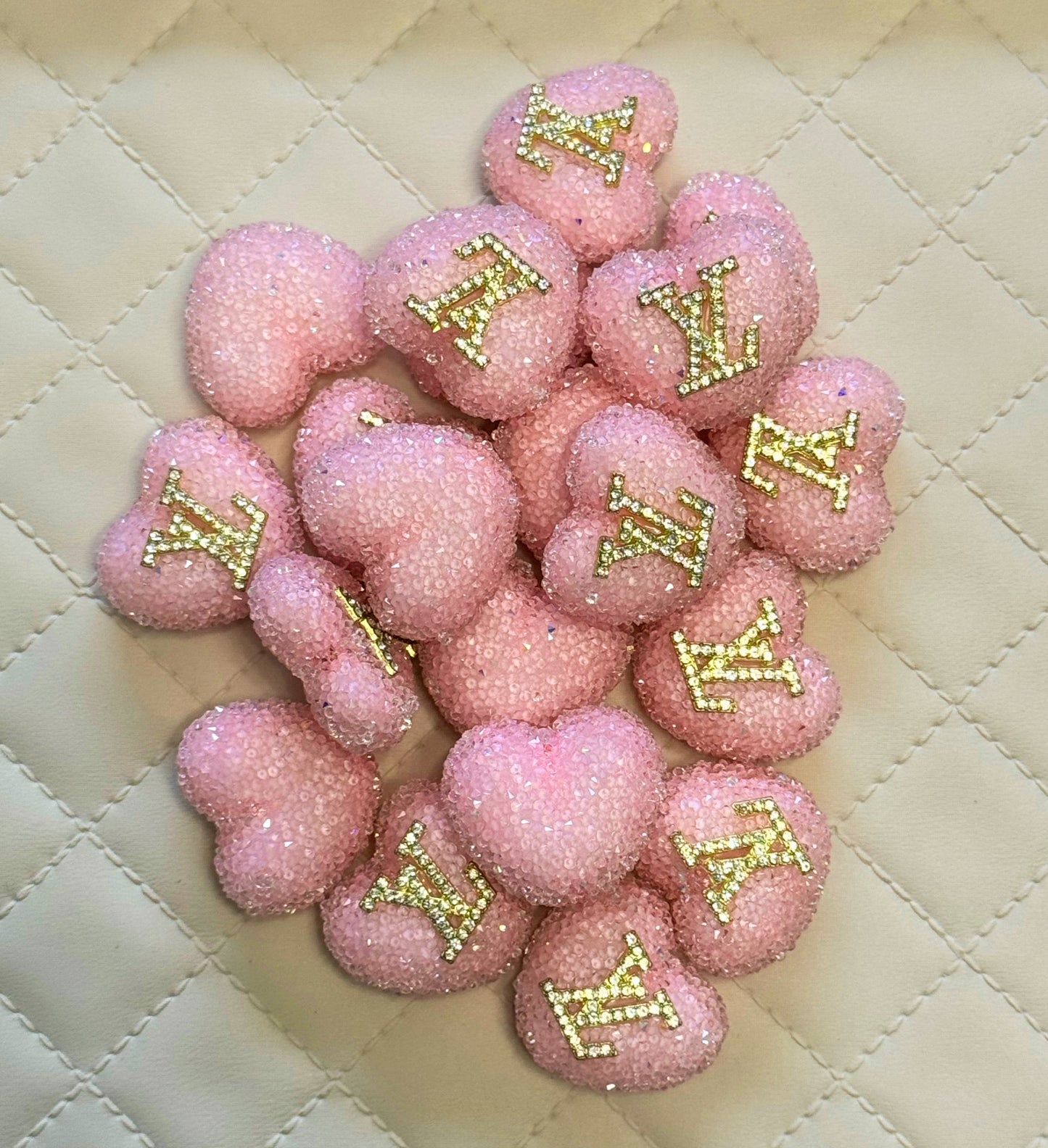 Single Sided LV Sugar Heart Designer Inspired Bead for Beadable Pens, Stylus, Pencils, Keychains and More!