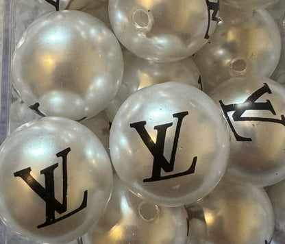 LV White Pearl Effect Designer Inspired Acrylic Bead for Beadable Pens, Stylus, Pencils, Keychains and More!