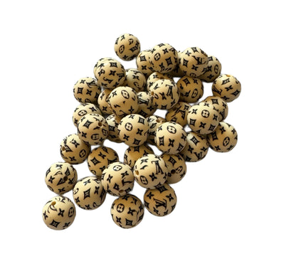 LV Letters Designer Inspired Silicone Round Bead for Beadable Pens, Stylus, Pencils, Keychains and More