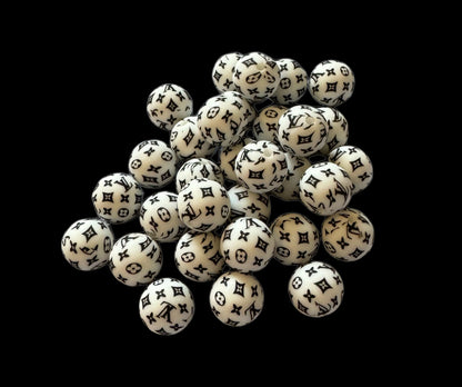 LV Letters Designer Inspired Silicone Round Bead for Beadable Pens, Stylus, Pencils, Keychains and More