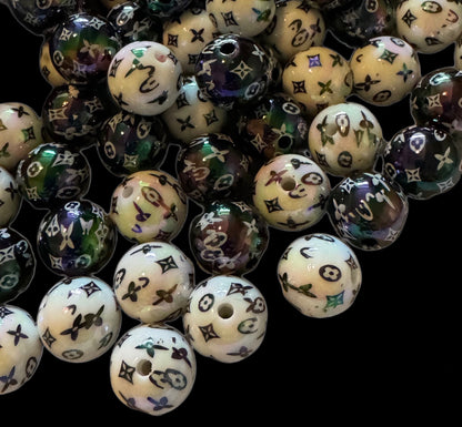 LV IMPERFECT 16mm White and Black AB Designer Inspired Acrylic Bead for Beadable Pens, Stylus, Pencils, Keychains and More!
