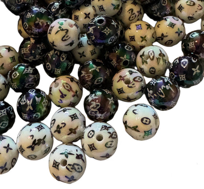 LV IMPERFECT 16mm White and Black AB Designer Inspired Acrylic Bead for Beadable Pens, Stylus, Pencils, Keychains and More!