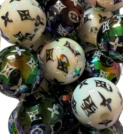 LV IMPERFECT 16mm White and Black AB Designer Inspired Acrylic Bead for Beadable Pens, Stylus, Pencils, Keychains and More!