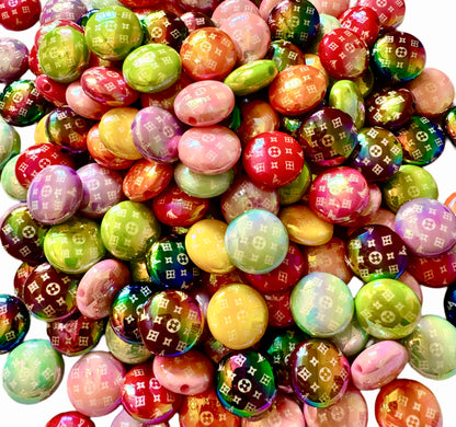 LV Flat Round Designer Inspired Acrylic Beads for Beadable Pens, Stylus, Pencils, Keychains and More!
