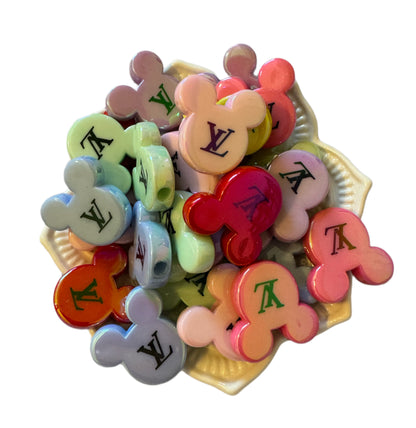 LV Mickey Mouse Head Designer Inspired Acrylic Beads for Beadable Pens, Stylus, Pencils, Keychains and More!