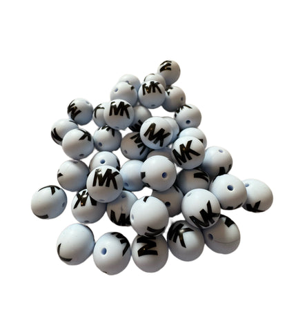 MK Letters Designer Inspired Silicone Round Bead for Beadable Pens, Stylus, Pencils, Keychains and More