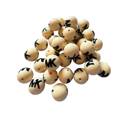 MK Letters Designer Inspired Silicone Round Bead for Beadable Pens, Stylus, Pencils, Keychains and More