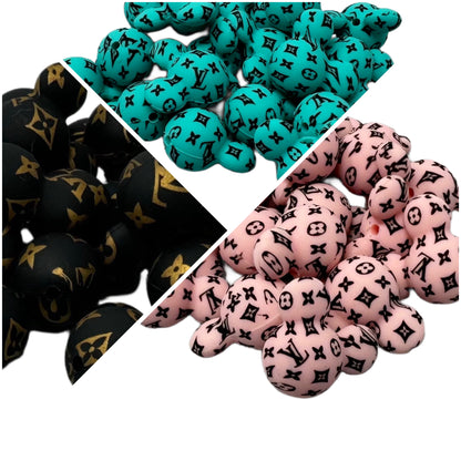 LV 3D Mouse Head Designer Inspired Silicone Focal Bead for Beadable Pens, Stylus, Pencils, Keychains and More