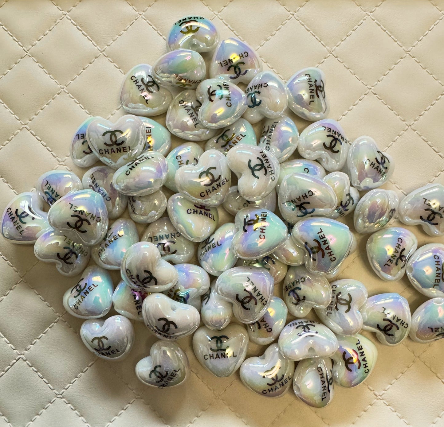 CC 20mm White AB Designer Inspired Acrylic Heart Bead for Beadable Pens, Stylus, Pencils, Keychains and More!
