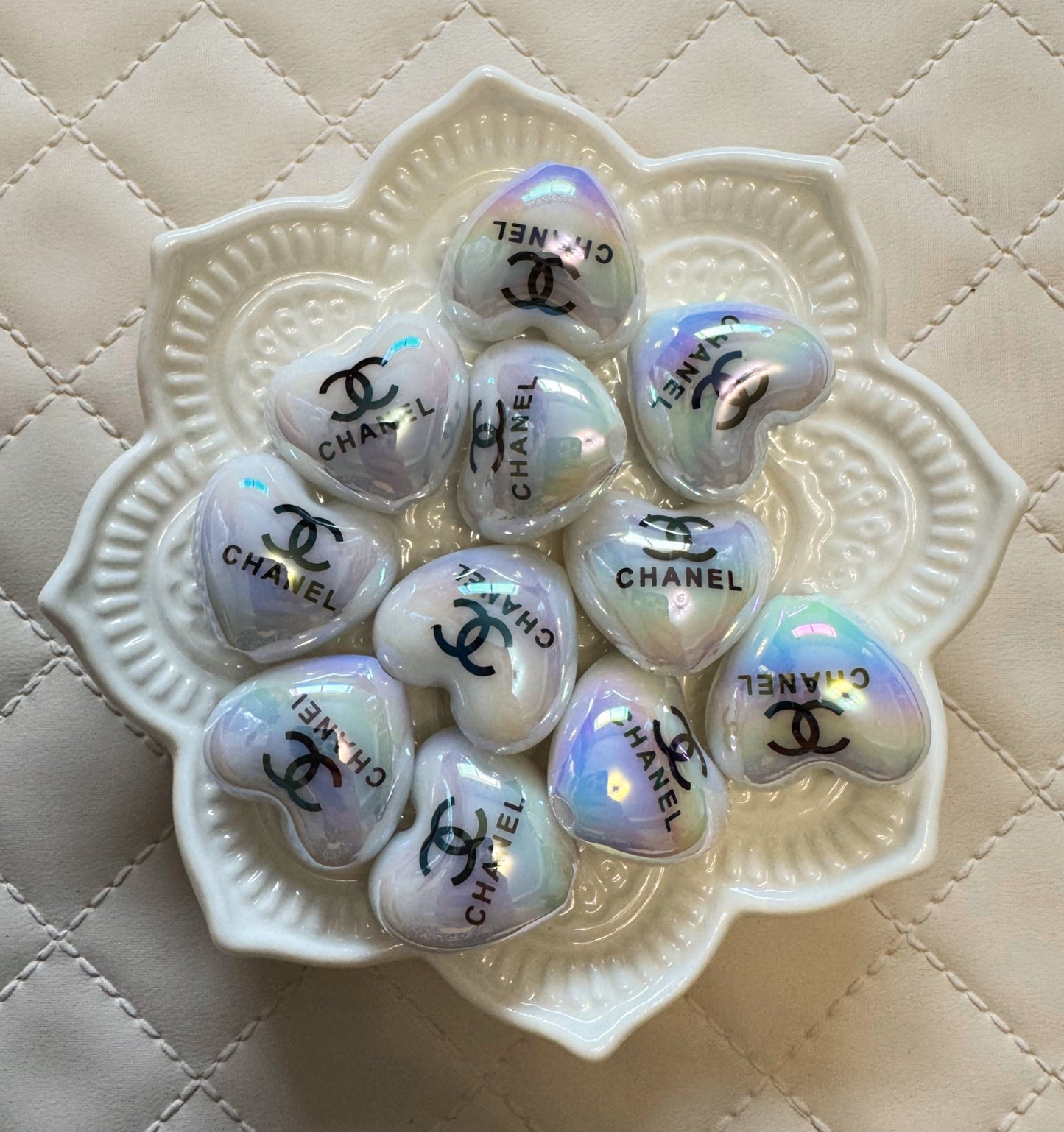 CC 20mm White AB Designer Inspired Acrylic Heart Bead for Beadable Pens, Stylus, Pencils, Keychains and More!