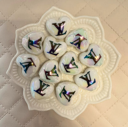 LV 20mm White AB Designer Inspired Acrylic Heart Bead for Beadable Pens, Stylus, Pencils, Keychains and More!