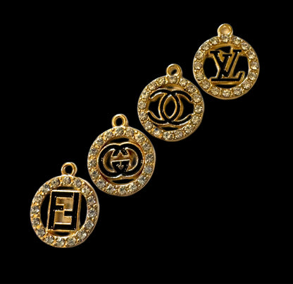 CC, LV, GG and FF Metal and Rhinestone Pendant Designer Inspired for Beadable Pens, Keychains, Bracelets, Earrings and More!