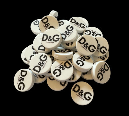 Round White Fendi, Balenciaga, Burberry, Hermes, D&G, YSL and Versace Designer Inspired Silicone Focal Bead for Beadable Pens, Stylus, Pencils, Keychains and More