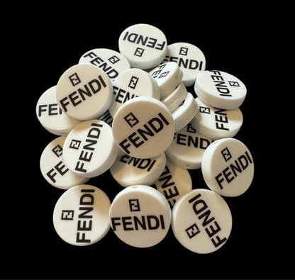 Round White Fendi, Balenciaga, Burberry, Hermes, D&G, YSL and Versace Designer Inspired Silicone Focal Bead for Beadable Pens, Stylus, Pencils, Keychains and More