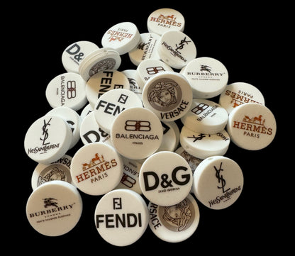 Round White Fendi, Balenciaga, Burberry, Hermes, D&G, YSL and Versace Designer Inspired Silicone Focal Bead for Beadable Pens, Stylus, Pencils, Keychains and More