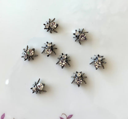 2 Pieces Metal and Glass Spider Charms Cute Nail Charms Art Decorations DYI