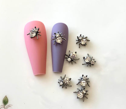 2 Pieces Metal and Glass Spider Charms Cute Nail Charms Art Decorations DYI