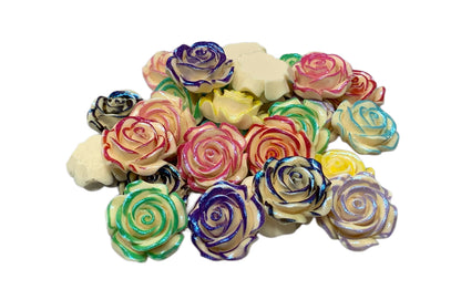 New Price! 26mm Metallic Lined Large Size Resin Rose Flower Cabochon Flat Back Perfect for DYI Phone Cases Water Bottles Hair Scrapbook