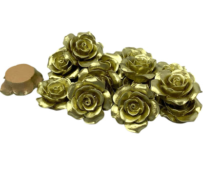 New Price! 34mm Metallic Look Extra Large Gold Resin Rose Flower Cabochon Flat Back Perfect DYI Phone Cases Water Bottles Hair Scrapbook