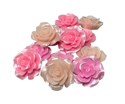 New Price! 34mm Pearl Coating Pink Resin Rose Flower Cabochon Flat Back Perfect DYI Phone Cases Water Bottles Scrapbook Hair Accessory