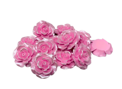 New Price! 34mm Pearl Coating Pink Resin Rose Flower Cabochon Flat Back Perfect DYI Phone Cases Water Bottles Scrapbook Hair Accessory