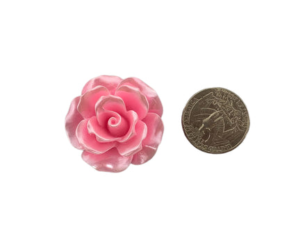 New Price! 34mm Pearl Coating Pink Resin Rose Flower Cabochon Flat Back Perfect DYI Phone Cases Water Bottles Scrapbook Hair Accessory