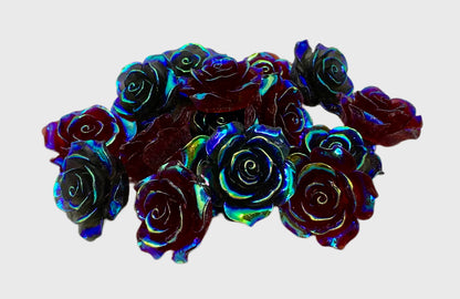 New Price! 34mm Galaxy Coating Black Resin Rose Flower Cabochon Flat Back Perfect DYI Phone Cases Water Bottles Scrapbook Hair Accessory