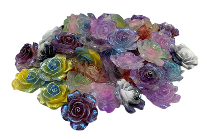 New Price! 30mm Dual Color Glitter Resin Rose Flower Cabochon Flat Back Perfect DYI Phone Cases Water Bottles Scrapbook Hair Accessory
