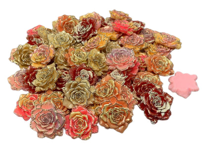 New Price! 19mm Gold Lined Flat Resin Rose Flower Cabochon Flat Back Perfect for DYI Phone Cases Water Bottles Scrapbook Hair Accessory