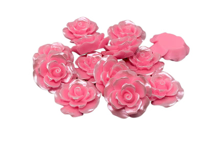 New Price! 34mm Pearl Coating Pink Resin Rose Flower Cabochon Flat Back Perfect DYI Phone Cases Water Bottles Scrapbook Hair Accessory