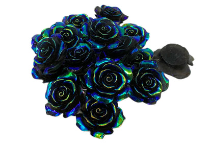 New Price! 34mm Galaxy Coating Black Resin Rose Flower Cabochon Flat Back Perfect DYI Phone Cases Water Bottles Scrapbook Hair Accessory