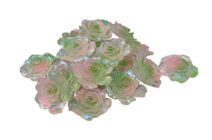 New Price! 30mm Dual Color Glitter Resin Rose Flower Cabochon Flat Back Perfect DYI Phone Cases Water Bottles Scrapbook Hair Accessory