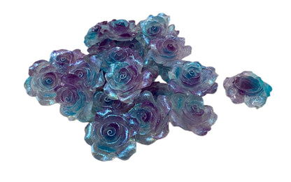 New Price! 30mm Dual Color Glitter Resin Rose Flower Cabochon Flat Back Perfect DYI Phone Cases Water Bottles Scrapbook Hair Accessory