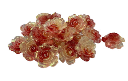 New Price! 30mm Dual Color Glitter Resin Rose Flower Cabochon Flat Back Perfect DYI Phone Cases Water Bottles Scrapbook Hair Accessory