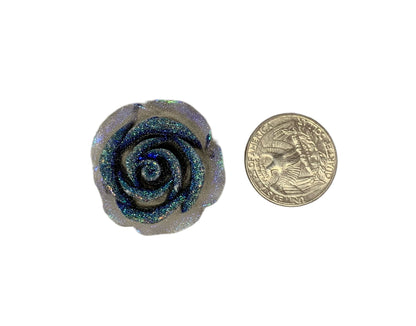 New Price! 33mm GLOW Opaque Clear Glitter Resin Rose Flower Cabochon Flat Back Perfect DYI Phone Water Bottles Scrapbook Hair Accessory