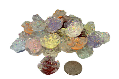 New Price! 29mm GLOW Clear with Mixed Color Rose Flower Cabochon Embellishment Flat Back Phone Case Water Bottle Scrapbook Hair Accessory
