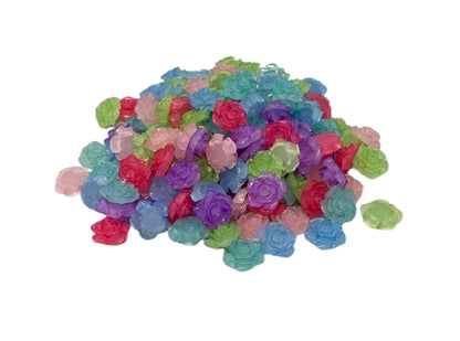 New Price! 14mm Mixed Bright Colored Rose Flower Charm Cabochon Flat Back for DYI Phone Cases Water Bottles Scrapbook Hair Accessory
