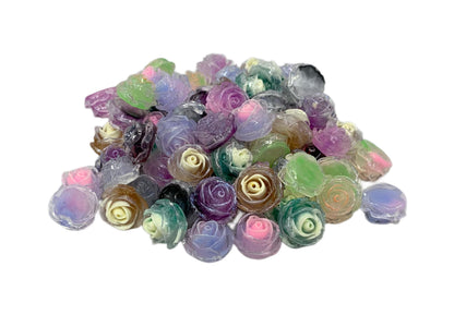 New Price! 18mm GLOW Mixed Color Cake Roses Charm Cabochon Embellishment Flat Back for DYI Phone Cases Water Bottle Scrapbook Hair Accessory