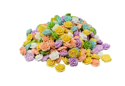 New Price! 13mm Mixed AB Pastel Rose Flower Charm Cabochon Embellishment Flat Back DYI Phone Cases Water Bottles Scrapbook Hair Accessory