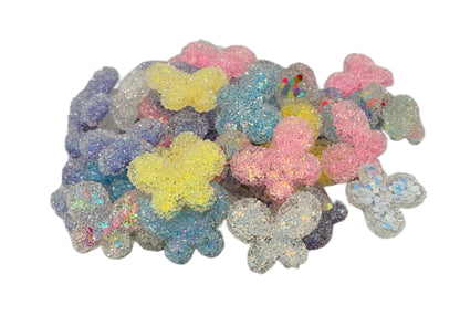 24mm Glitter Sugar Butterfly Resin Cabochon Mix Embellishment Flat Back DYI Phone Cases Water Bottle Scrapbook Hair Accessory Decorative