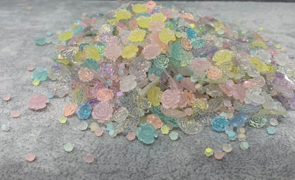 New Price! Clearly Pastel Garden Nail Charm Mix with Clear Pastel Flowers and Butterfly Wings Cabochon DYI Phone Cases Hair Accessories