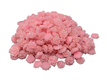 New Price! 11mm Pink Aurora Borealis Ruffled Rose Nail Charm Mix Flower Cabochon DYI Phone Cases Scrapbook Hair Accessories