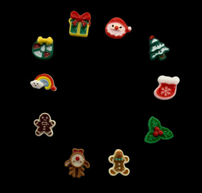 New Price! 10mm Adorable Christmas Nail Charm Mixed Kawaii Cabochon DYI Phone Cases Hair Accessories Santa Gift Gingerbread Man Stocking