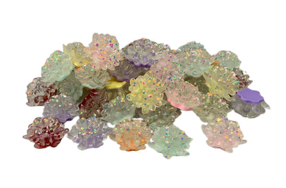 New Price! 24mm GLOW Clear with Mixed Color Camilla Flower Cabochon Flat Back DYI Phone Cases Water Bottles Scrapbook Hair Accessory