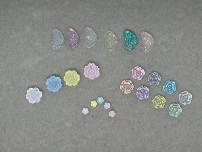 New Price! Clearly Pastel Garden Nail Charm Mix with Clear Pastel Flowers and Butterfly Wings Cabochon DYI Phone Cases Hair Accessories