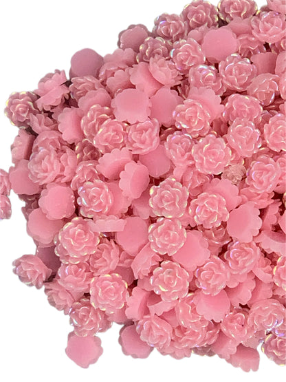 New Price! 11mm Pink Aurora Borealis Ruffled Rose Nail Charm Mix Flower Cabochon DYI Phone Cases Scrapbook Hair Accessories