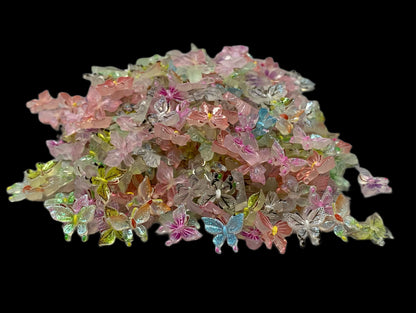 New Price! 9mm Colored Transparent Butterfly with Lovely Detail Nail Charm Mixed Butterflies Cabochon DYI Phone Cases Hair Accessories